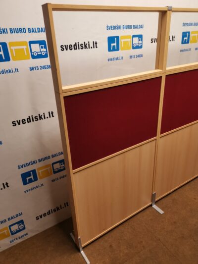 Pastatoma Akustinė Sienelė Su Raudonu Audiniu Ir Nuimama Stiklo Dalimi 165x80cm, Švedija
